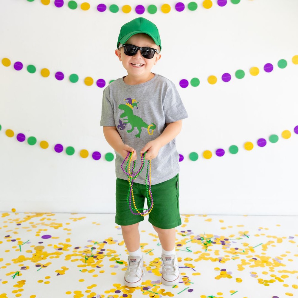 Sweet Wink Boys Mardi Gras Dinosaur Dino Shirt - Gray