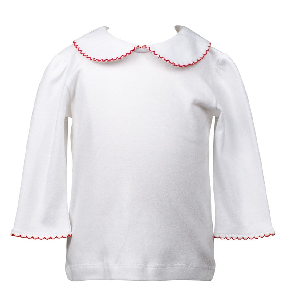 Proper Peony Girls White Knit Blouse with Collar - Trimmed in Red - 3/4 Sleeves by Proper Peony