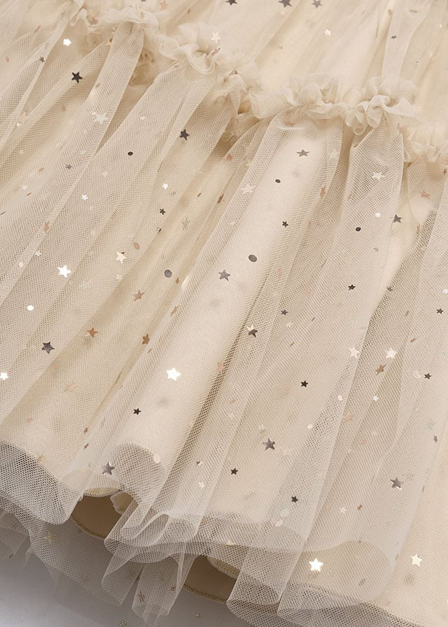 Abel & Lula Girls Gold Tulle Stars Tiered Holiday Party Dress