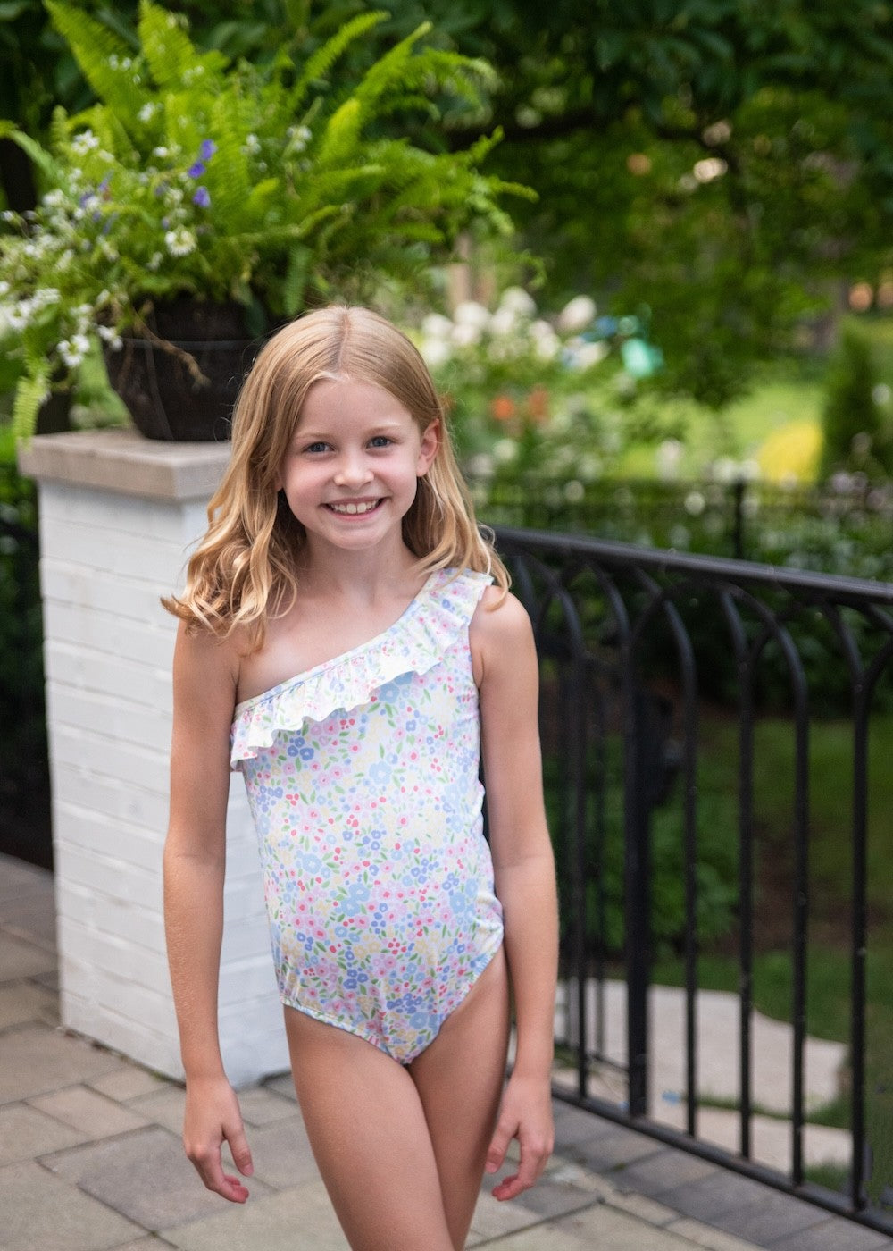 James & Lottie Be Elizabeth Girls One Piece Swimsuit - One Shoulder - Floral