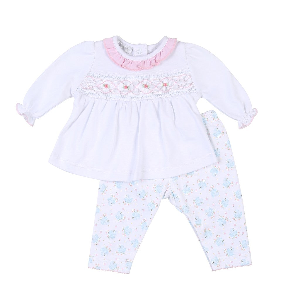 Magnolia Baby Vintage Blue Bird Smocked Printed 2pc Pant Set