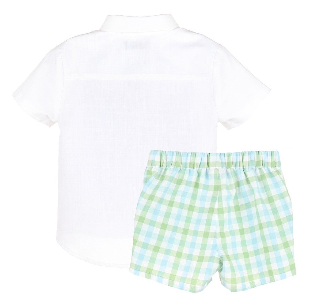 Sophie & Lucas Boys Short Set - Blue & Green Plaid Shorts with Shirt