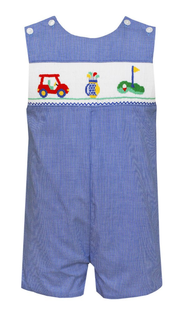 Anavini Velani Baby / Toddler Boys Royal Blue Check Smocked Golf Jon Jon by Anavini