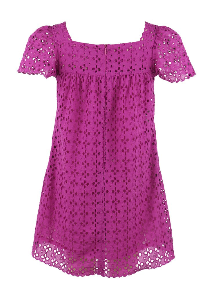 Luli & Me Gabby Girls Emma Eyelet Dress - Magenta Purple / Pink