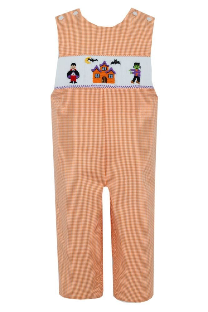 Anavini Velani Boys Orange Gingham Smocked Halloween Longall by Anavini