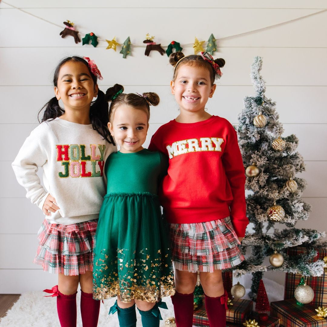 Sweet Wink Girls Sequin Tutu Christmas Dress - Emerald Green with Gold Sequins