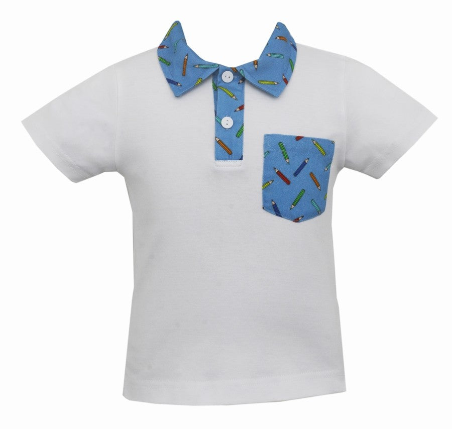 Claire & Charlie Toddler Boys Blue Pencils Print Shorts with Polo Shirt