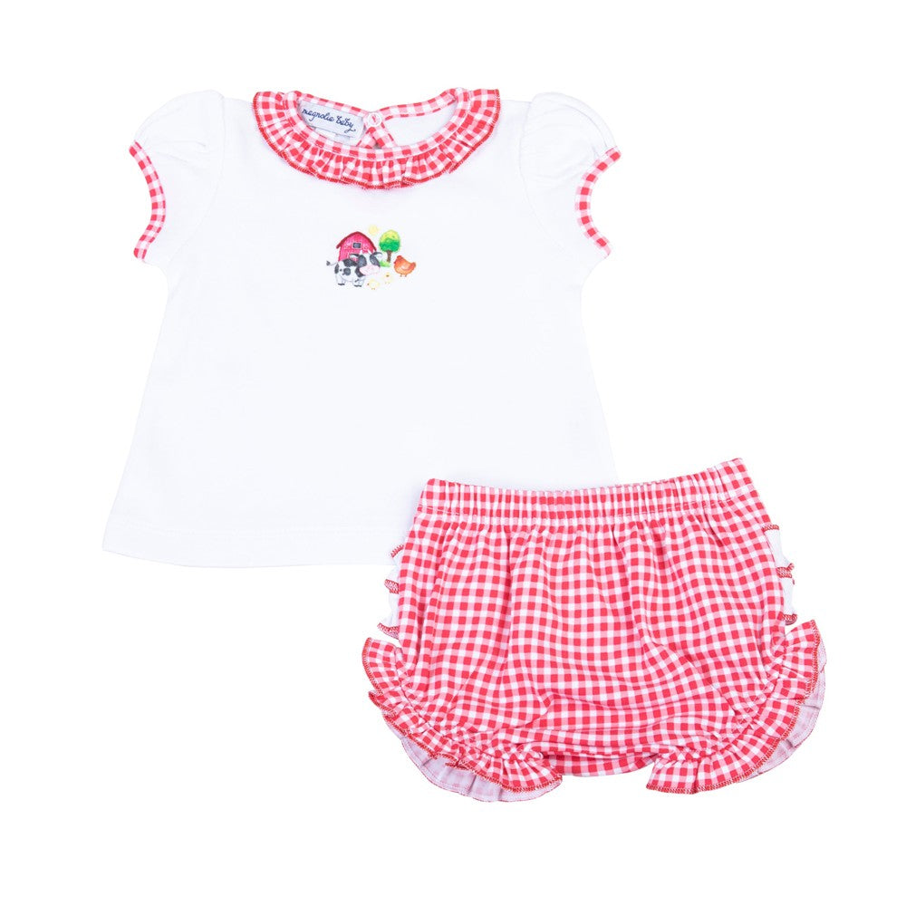 Magnolia Baby Girls Red Check Down on the Farm Ruffle Bloomers Set