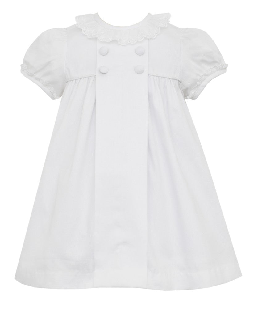 Claire & Charlie Girls Float Dress - White Pique - Swiss Eyelet Ruffle Collar
