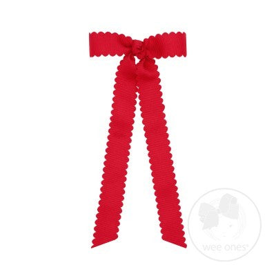 Wee Ones Girls Grosgrain Hair Bow with Streamers - Scallop Edge - Red