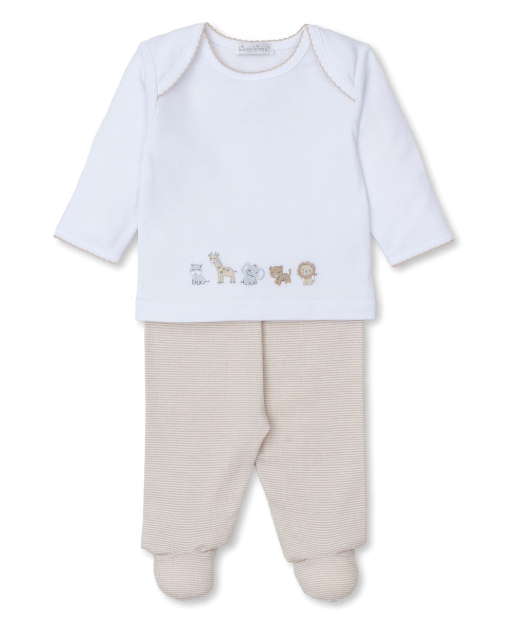 Kissy Kissy Baby Boys Tan Safari Squad Footed Pants Set