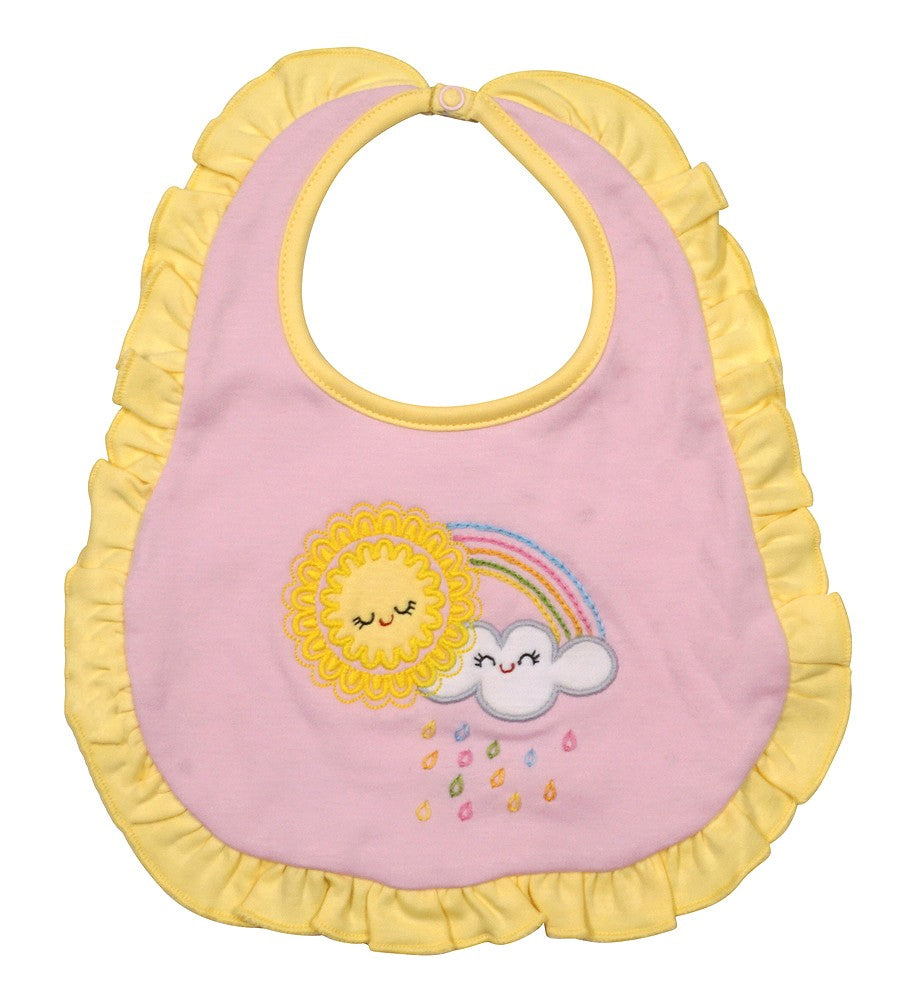Magnolia Baby Girls Pink Happy Day! Rainbow Ruffle Bib