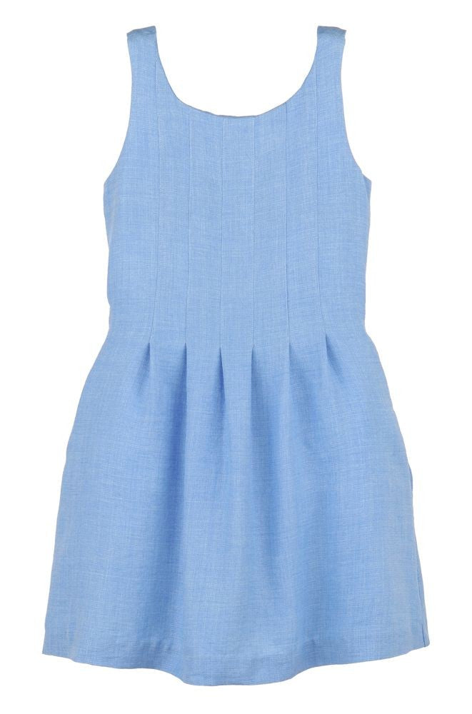 Luli & Me Gabby Girls Willow Pleated Dress - Blue