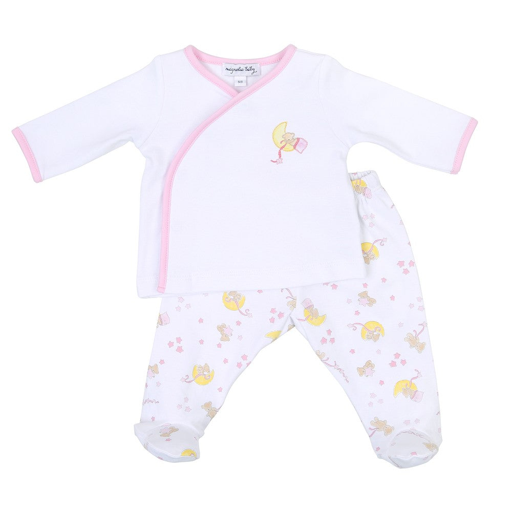 Magnolia Baby Girls Moon and Stars Pink Printed Footed Pant Set