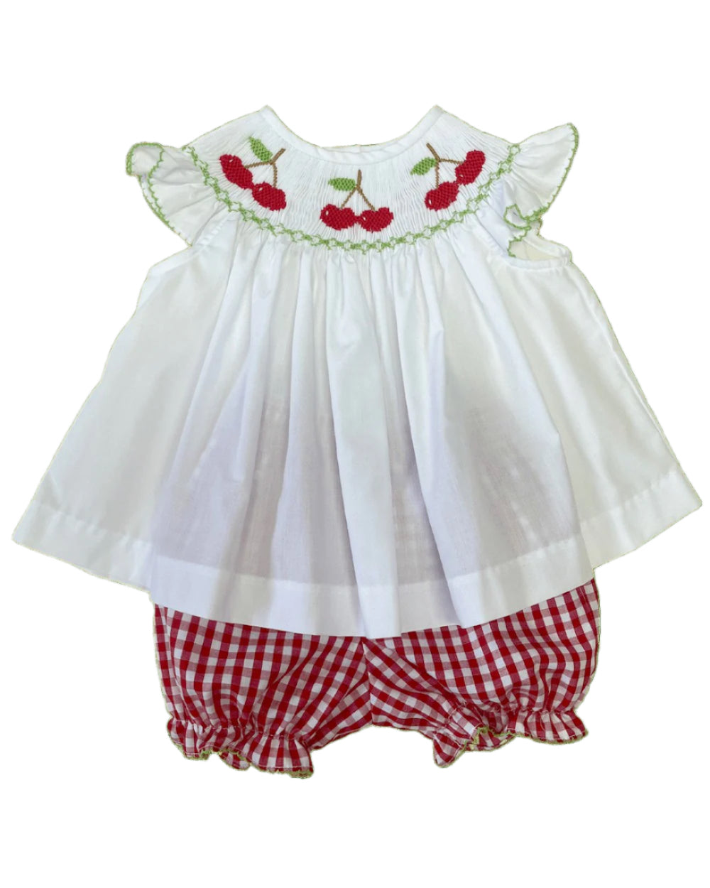 LuLu BeBe Girls Red Check Smocked Cherry Bloomers Set by LuLu BeBe