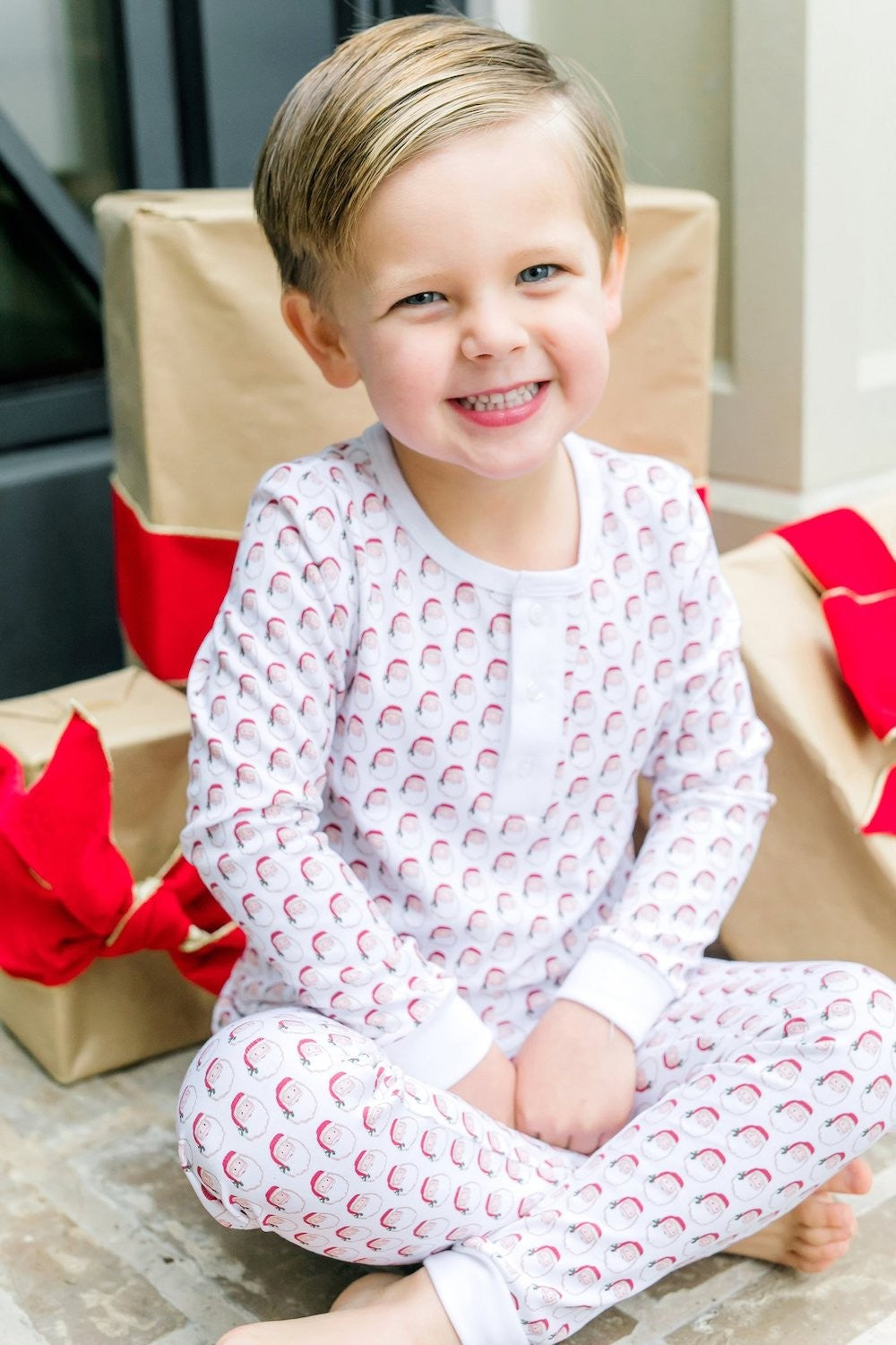 Lila & Hayes Boys Jack Pajamas Set - Red Holly Jolly Santa