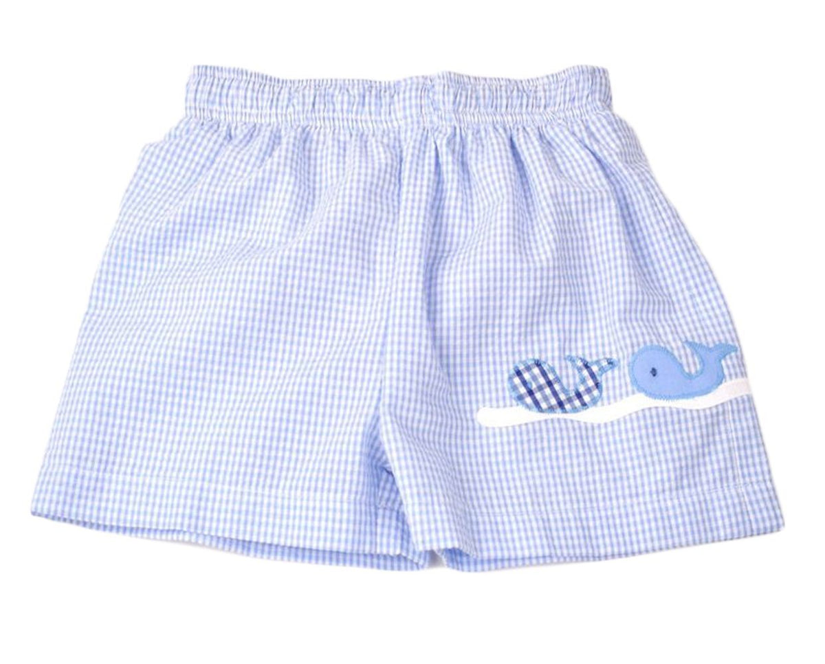 Funtasia Too Boys Swim Trunks - Blue Gingham Whales by Funtasia