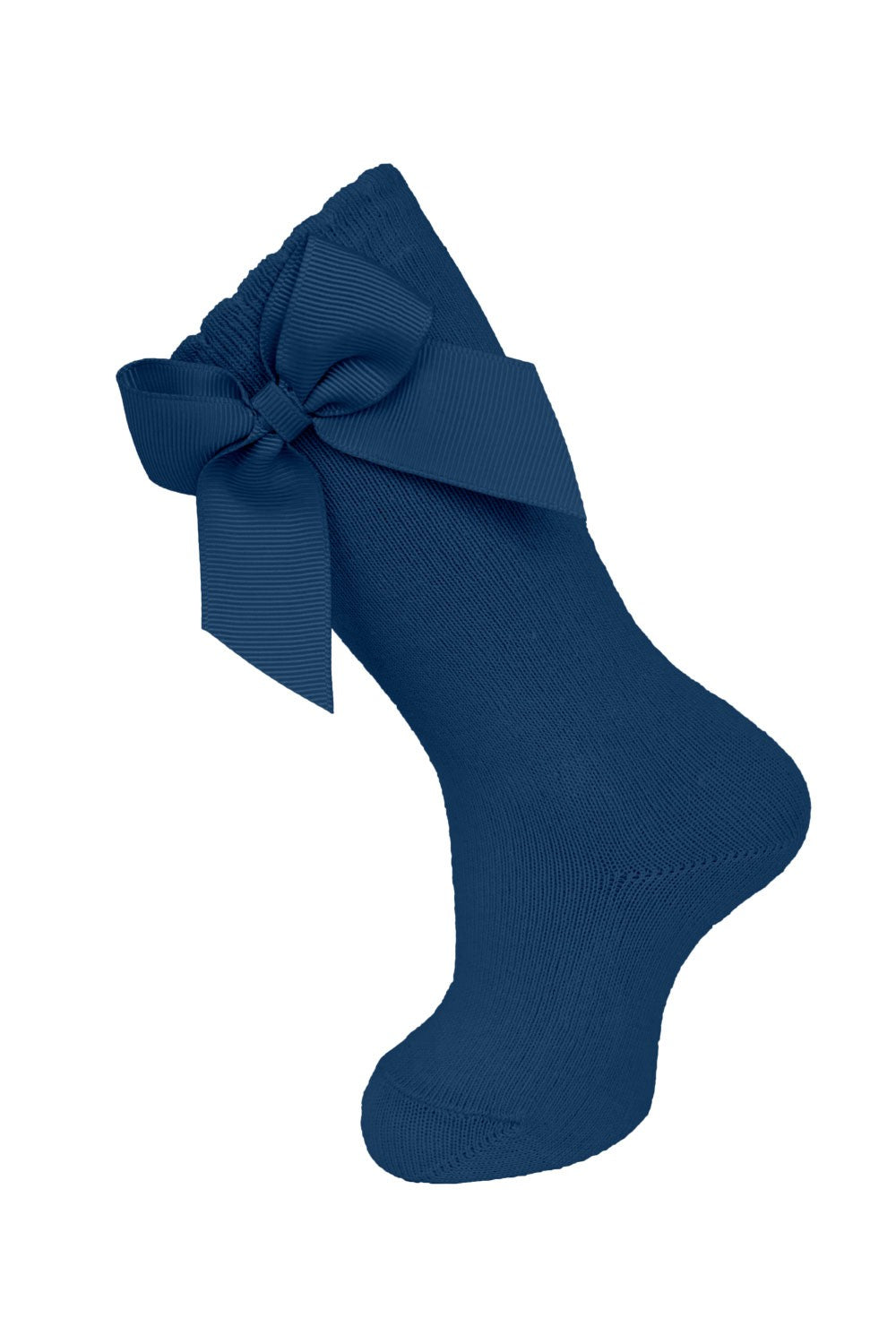 Carlomagno Socks - Girls Cotton Knee High Socks - Attached Grosgrain Bow - Navy Blue