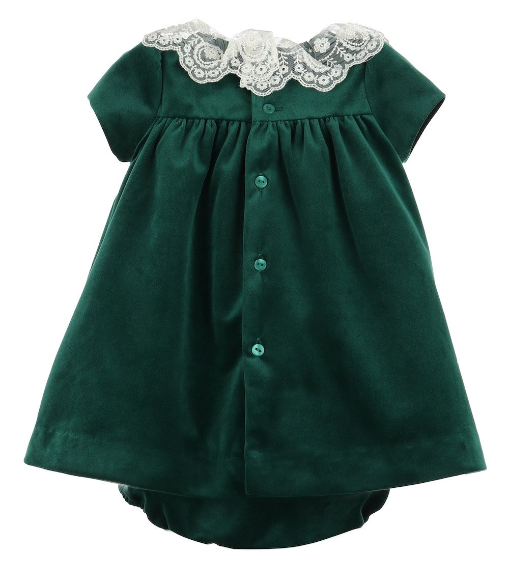 Luli & Me Girls Deluxe Velvet Float Dress - Lace Collar - Green