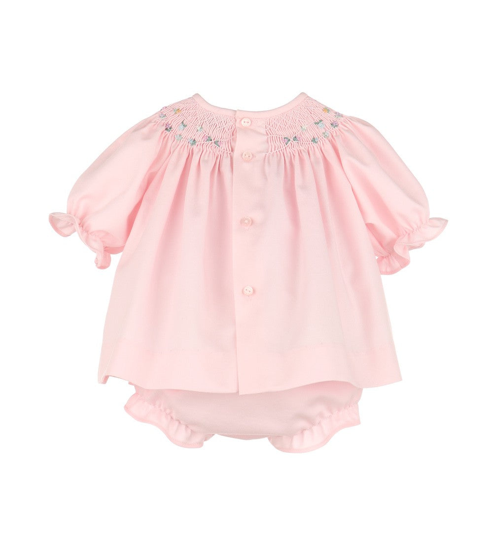 Luli & Me Baby Girls Floral Wreath Smocked Bishop Dress - Pink