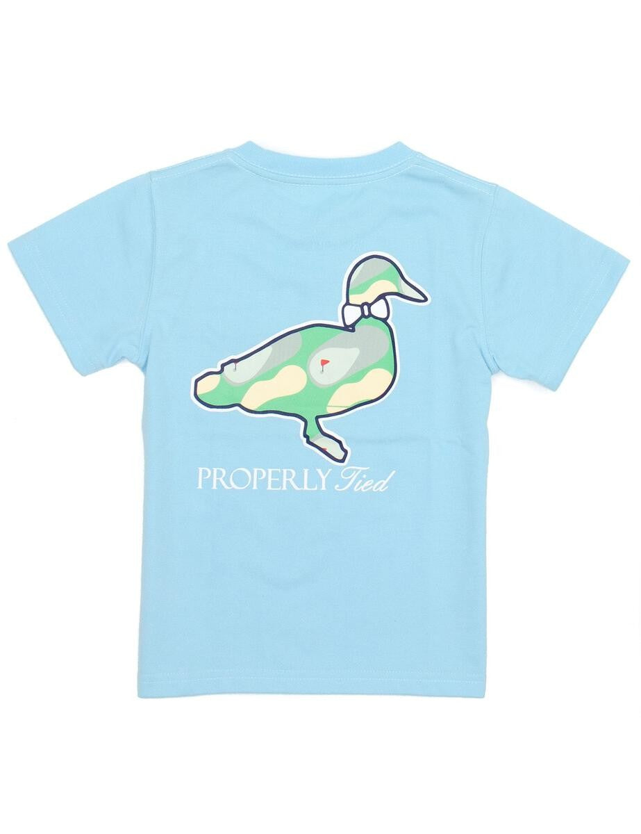 Properly Tied T-Shirt - Logo Pocket on Front - Back Graphic - Powder Blue Golf Course Logo by Properly Tied