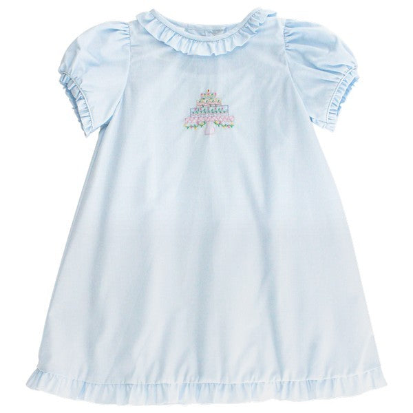 Bailey Boys Girls Birthday Dress - Embroidered Cake - Blue