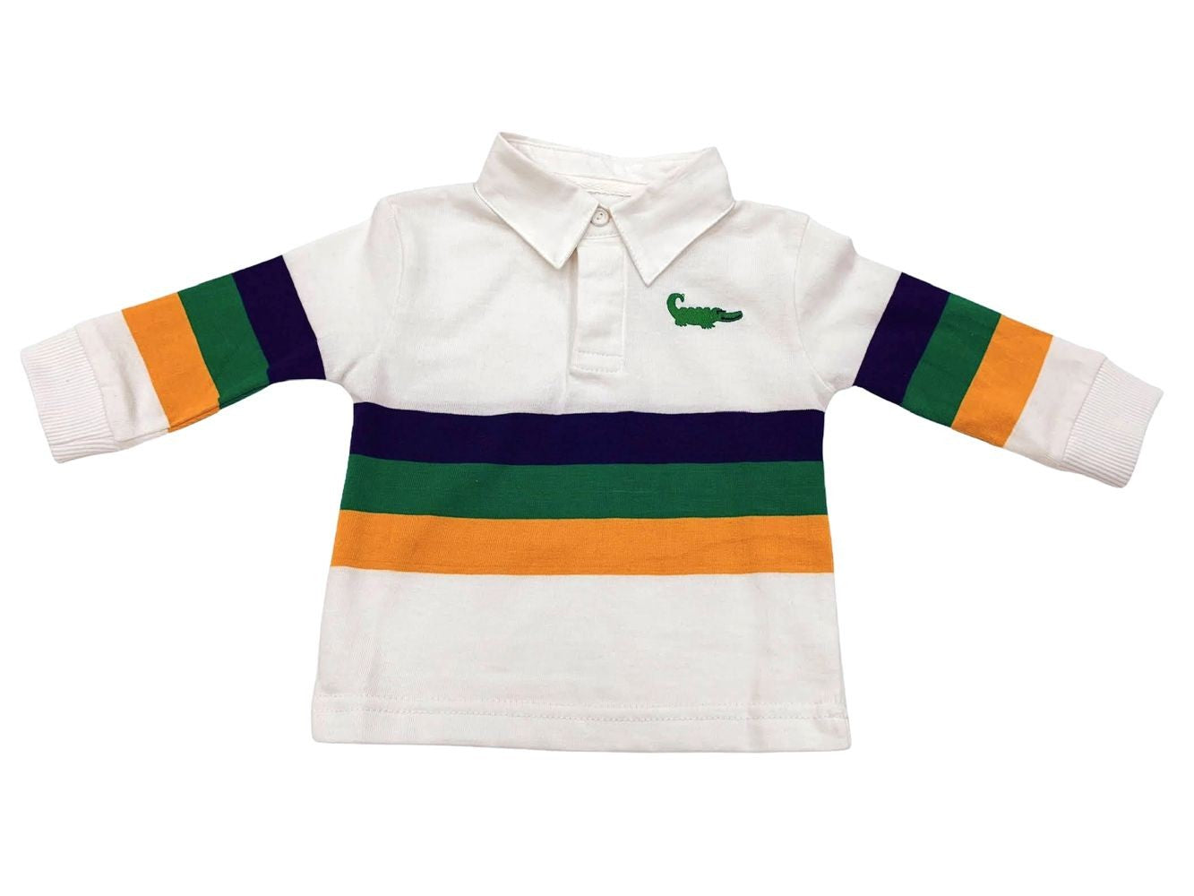 LuLu BeBe Kids Mardi Gras Stripes on White Rugby Shirt by LuLu BeBe
