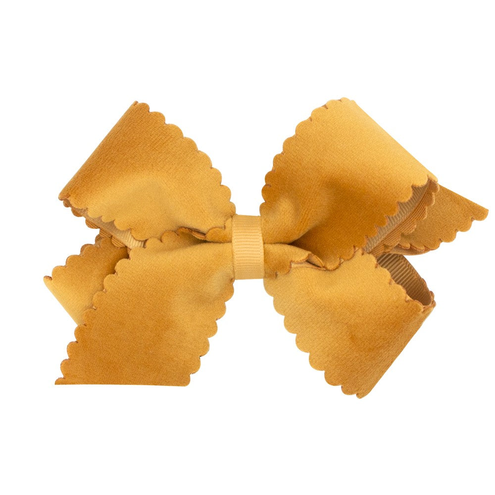 Wee Ones Girls Hair Bow - Faux Velvet - Scallop Edge - Old Gold by Wee Ones