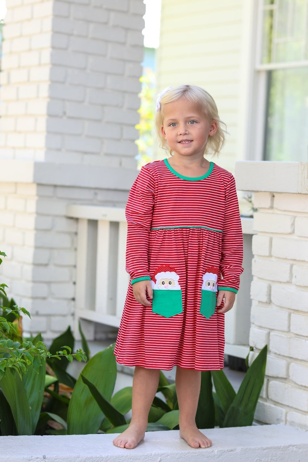 Trotter Street Kids Girls Christmas Dress - Red with Santa Claus Pockets