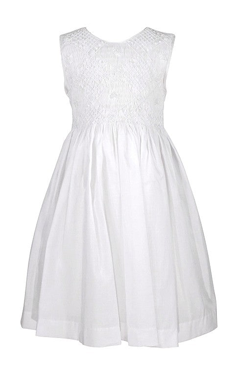 Luli & Me Girls White Organdy Sleeveless Smocked Bodice Dress with Sash