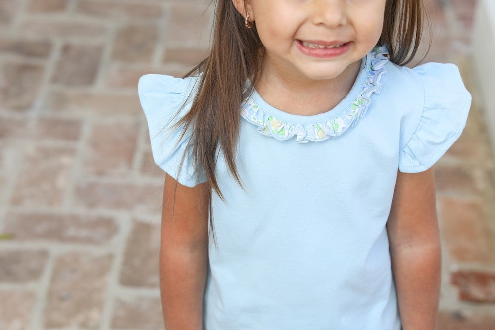Trotter Street Kids Girls Blue Top with Blooming Floral Skort