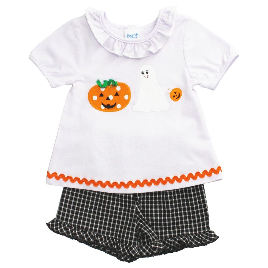 Bailey Boys Girls Halloween Shorts Set - Ghost & Pumpkin Top with Ruffle Shorts by Bailey Boys