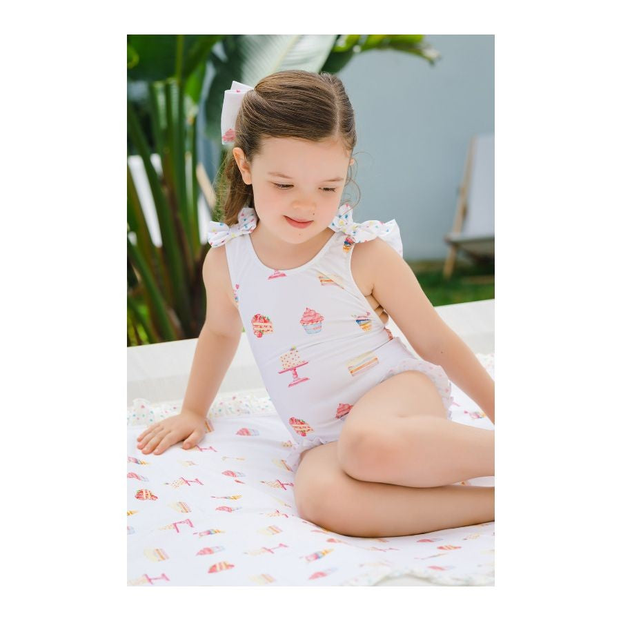Sal & Pimenta Girls Swimsuit - Bows on Back & Shoulders - Birthday Celebration