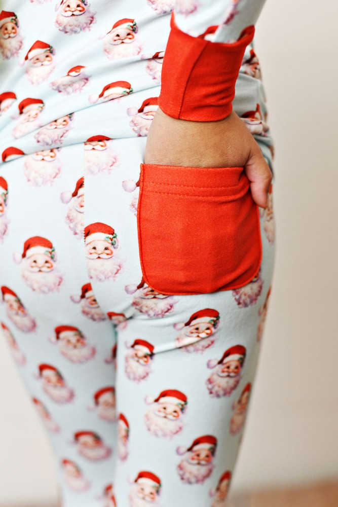 Swoon Baby Butterknit Pajamas PJ Set - Santa Claus Print - Blue