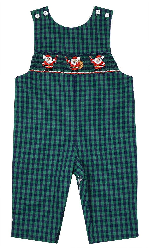 Petit Bebe Baby / Toddler Boys Green Holiday Plaid Smocked Santa Longall