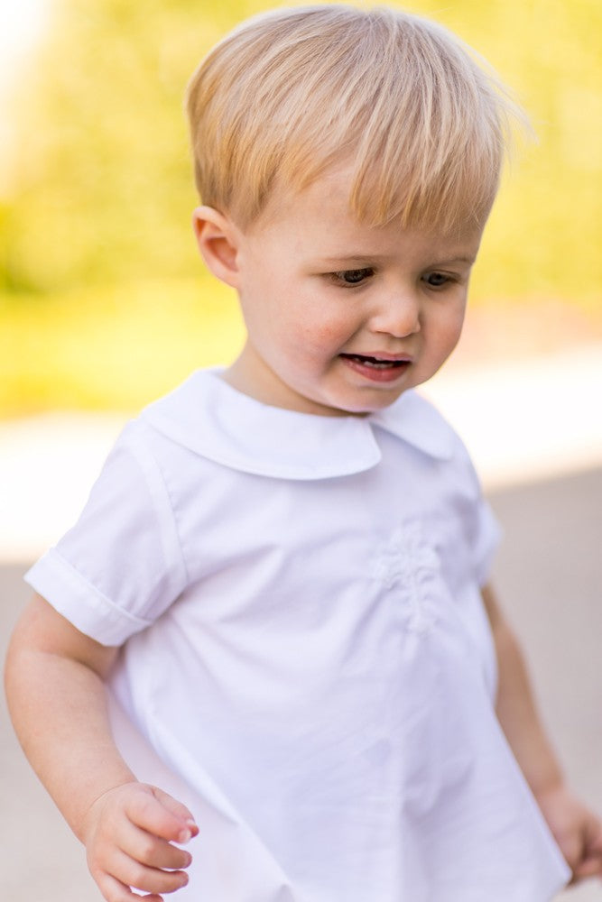 Proper Peony Baby Boys Bubble - White Cross by Proper Peony