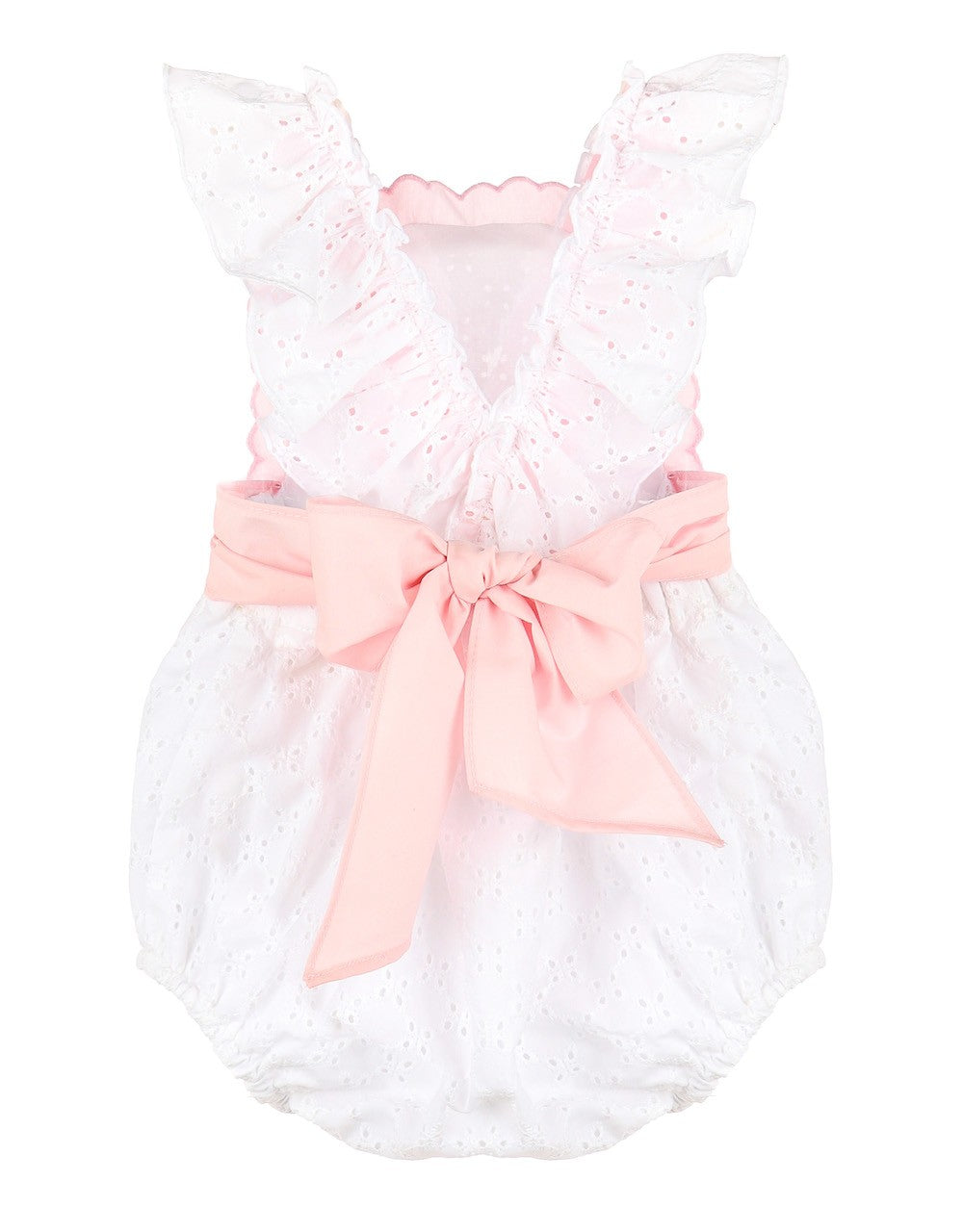 Sophie & Lucas Girls Passenger Princess Bubble - White Eyelet - Pink Sash