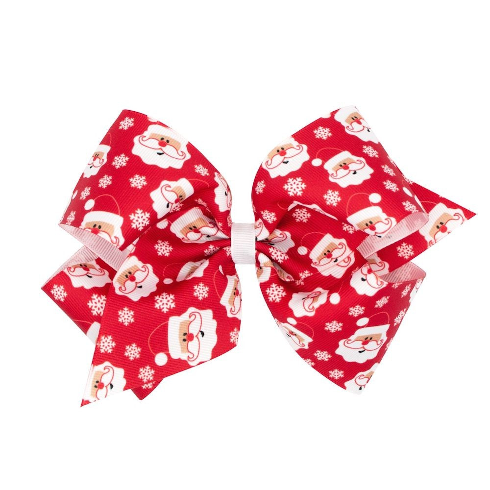 Wee Ones Girls Christmas Hair Bow - Red Santa Faces & Snowflakes