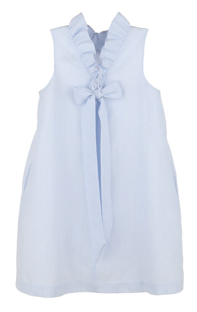 Luli & Me Gabby Girls Blair Dress with Bow on Back - Blue Stripe