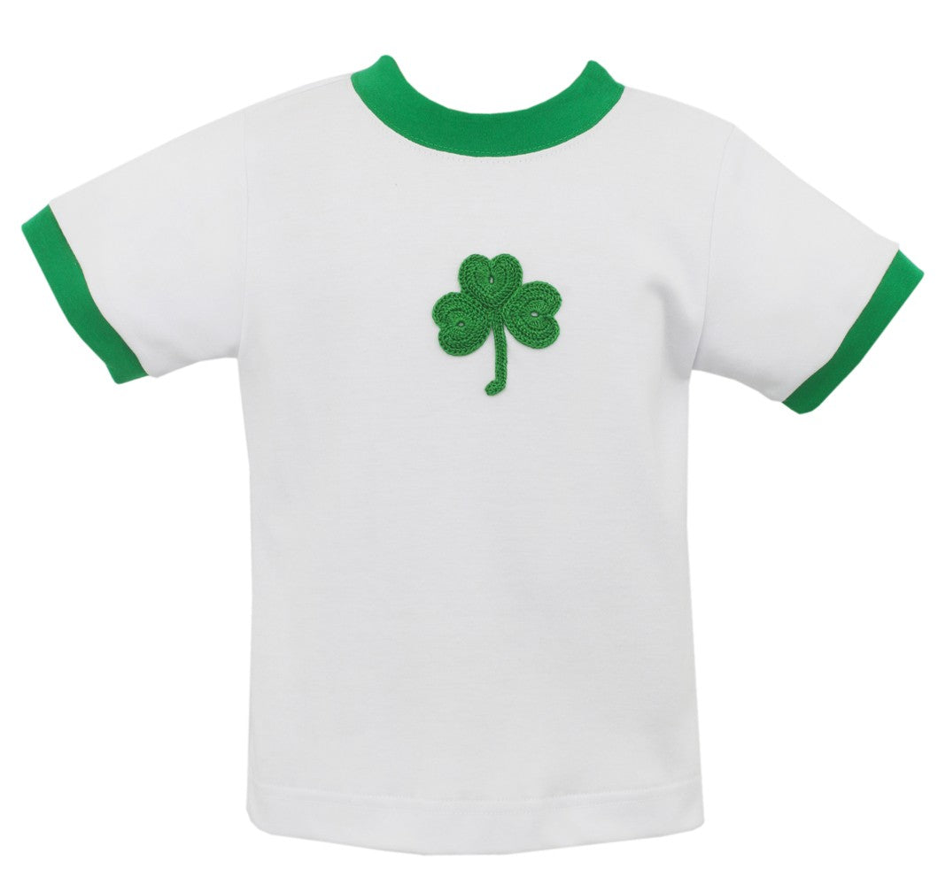 Claire & Charlie Boys White Shirt - Crochet Green Shamrock Clover by Claire & Charlie