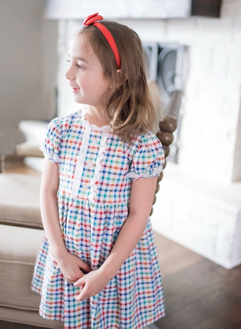 James & Lottie Girls Back to School Check Annie Dress with Ruffle Detail