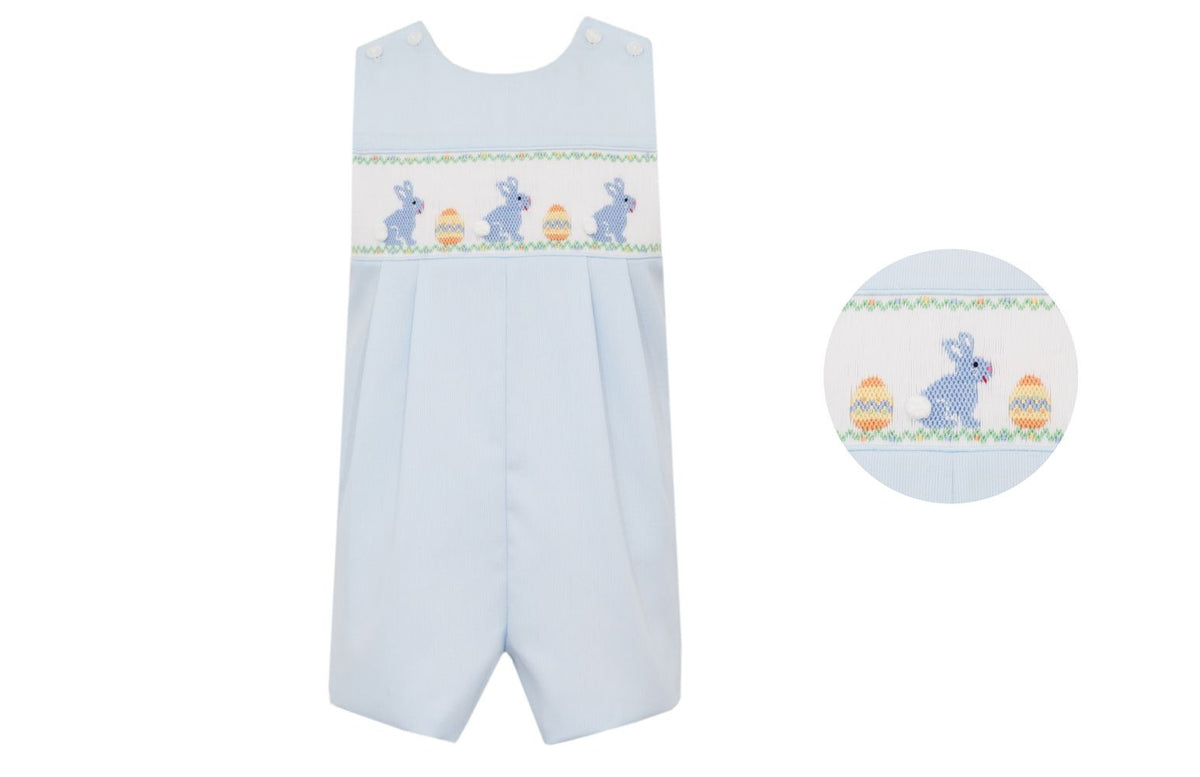 Anavini Boys Blue Pique Jon Jon - Smocked Easter Bunnies