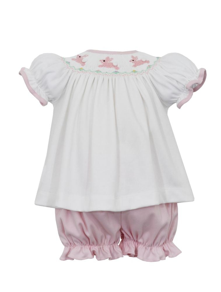 Petit Bebe Knits Baby Girls Pink Bloomers Set - Smocked Easter Bunnies