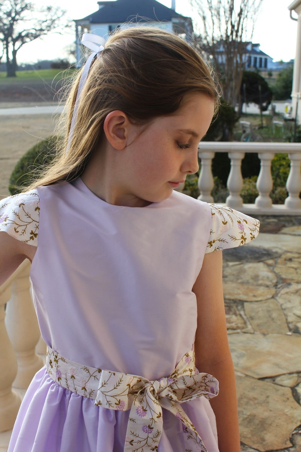 Susanne Lively Girls Lavender Lilac Cap Sleeve Dress with Embroidery Sash