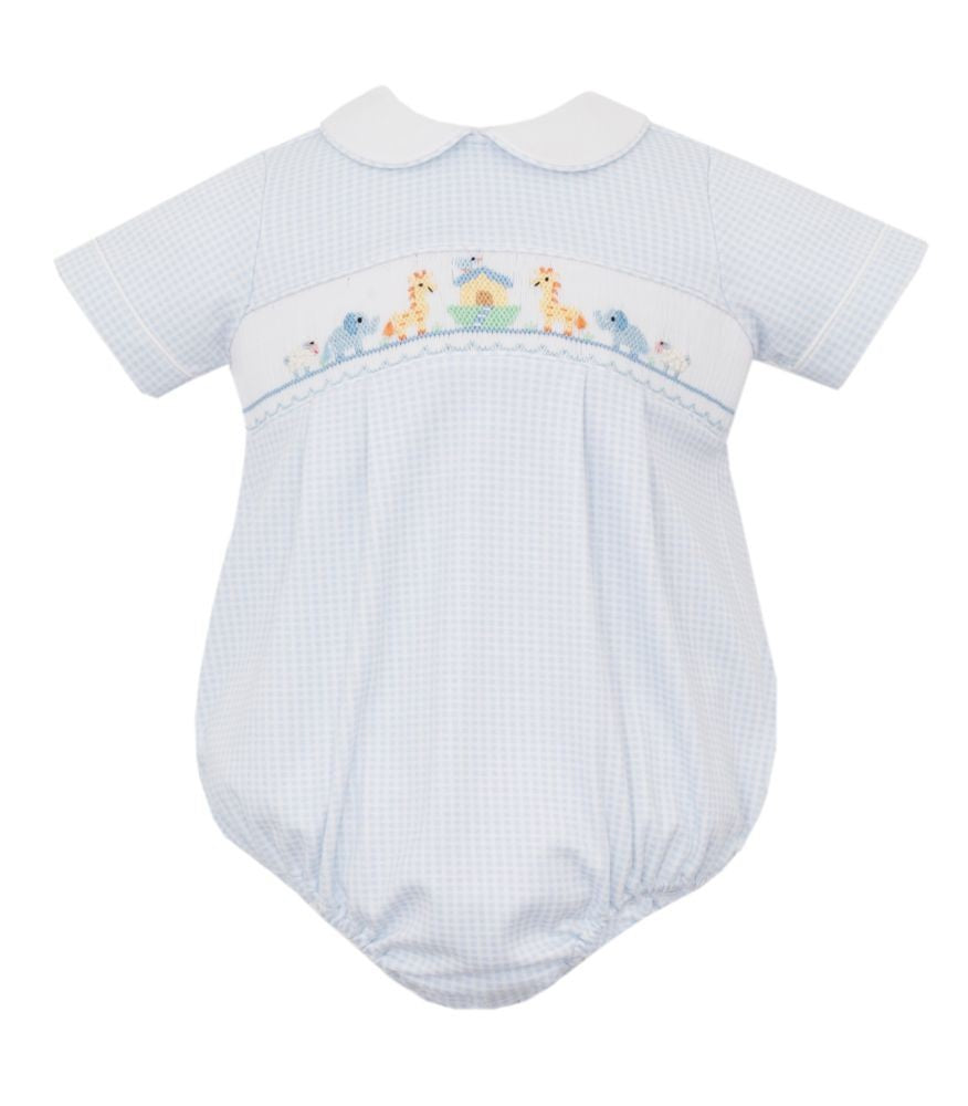 Petit Bebe Knits Baby Boys Blue Gingham Bubble - Smocked Noah's Ark by Petit Bebe