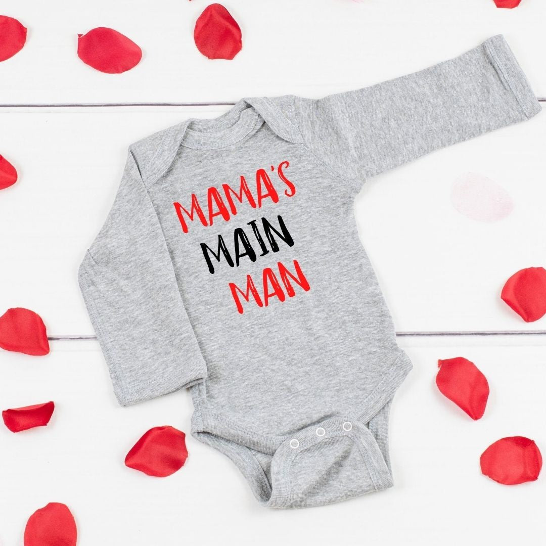 Sweet Wink Baby Boys Heather Grey Valentine Onesie - Mama's Main Man by Sweet Wink