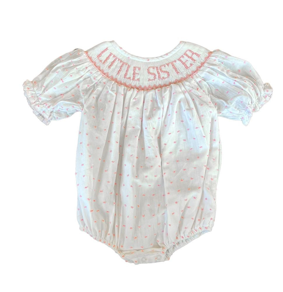 Shop Teeta Baby Girls Swiss Dot Smocked Little Sister Bubble - Pink