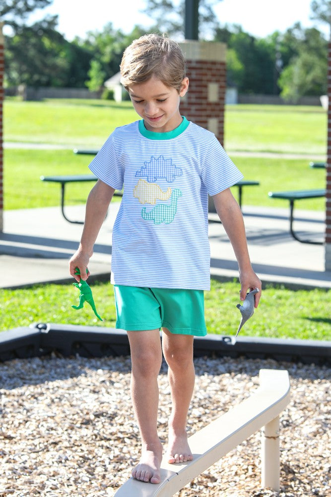 Trotter Street Kids Boys Blue Dinosaurs Shorts Set by Trotter Street Kids