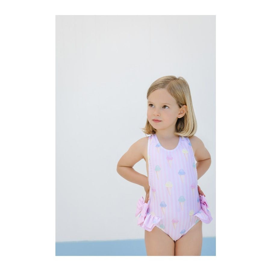 Sal & Pimenta Girls Pink Ice Creams Swimsuit - Pink Bows at Hips