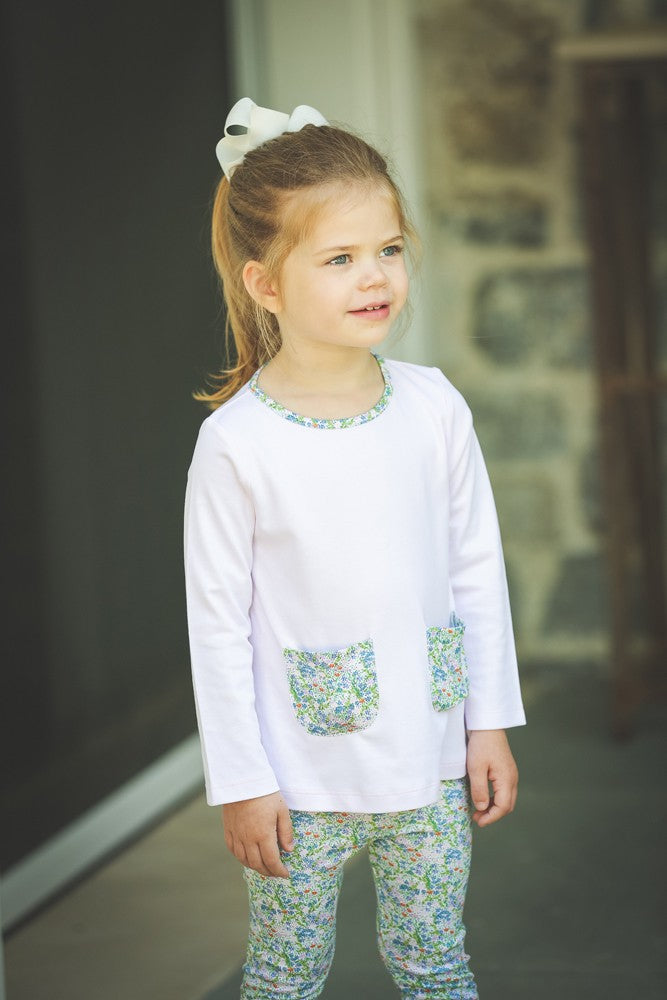 Proper Peony Parkside Girls Pink Tunic Top with Fall Floral Pockets - Top Only